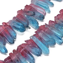 Light Blue Natural Dyed Quartz Pointed Beads Strands, Two Tone Color, Bullet, Top Drilled Beads, Light Blue, 19~35x5~11mm, Hole: 1mm, about 59~64pcs/strand, 13.7~14.1 inch(35~36cm)