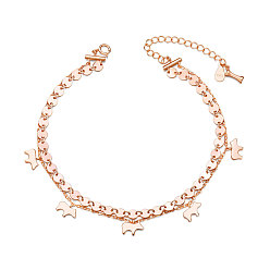 Rose Gold SHEGRACE 925 Sterling Silver Multi-strand Puppy Charm Anklet, with S925 Stamp, Dog Silhouette, Rose Gold, 10-1/4 inch(260mm), 4mm