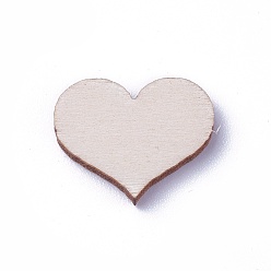 Античный Белый Неокрашенные деревянные кабошоны, сердце, старинный белый, 13x17x2 мм