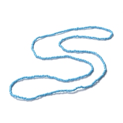 Cyan Waist Beads, Candy Color Glass Seed Beads Stretch Body Chain, Sunmmer Jewelry for Women, Cyan, 31-1/2~31-7/8 inch(80~81cm)