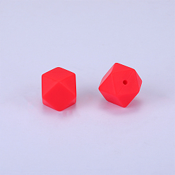 Red Hexagonal Silicone Beads, Chewing Beads For Teethers, DIY Nursing Necklaces Making, Red, 23x17.5x23mm, Hole: 2.5mm