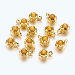 Golden Tibetan Style Tube Bails, Loop Bails, Bail Beads, Rondelle, Lead Free and Cadmium Free, Golden, 10.5x7.5x5mm, Hole: 2mm
