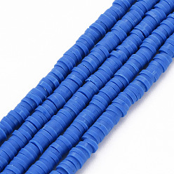 Royal Blue Handmade Polymer Clay Bead Strands, Heishi Beads, Disc/Flat Round, Royal Blue, 4x0.5~1mm, Hole: 1.5mm, about 320~447pcs/strand, 15.74~16.92 inch
