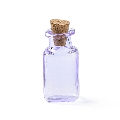 Lilas Bouteilles en verre miniatures rectangulaires, avec bouchons en liège, bouteilles de vœux vides, pour accessoires de maison de poupée, fabrication de bijoux, lilas, 12x14x34mm