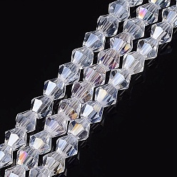 Clair AB Chapelets de perles en verre, de couleur plaquée ab , facette, Toupie, clair ab, 4x4mm, Trou: 1mm, Environ 92~96 pcs/chapelet, 13.78~14.37 pouce