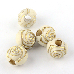 Beige Flower Plating Acrylic Beads, Golden Metal Enlaced, Beige, 12x12mm, Hole: 4mm, about 750pcs/500g