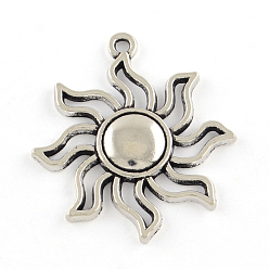 Antique Silver Tibetan Style Alloy Solar Eclipse Pendants, Cadmium Free & Lead Free, Sun, Antique Silver, 34x31x3mm, Hole: 2mm, about 320pcs/1000g