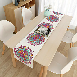 Flower Eid Mubarak Table Runner Waterproof Rectangle Tablecloths, for Islamic Lantern Ramadan Dinner Party Decorations, Flower Pattern, 1800x330mm