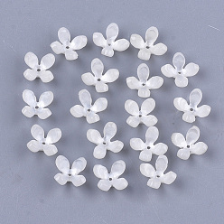 White Cellulose Acetate(Resin) Bead Caps, 4-Petal, Flower, White, 13x13x3mm, Hole: 1mm