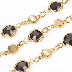Noir Main chaînes de perles de verre, avec les accessoires en laiton, plaqué longue durée, soudé, avec bobine, noir, lien: 13x6.5x3mm et 8.5x4.5x1.5mm