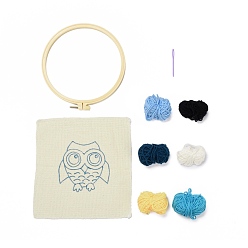 Colorful Owl Punch Embroidery Supplies Kit, including Instruction, Solid Wood Embroidered Frame, Plastic Pins, Fabric and 6 Colors Threads, Colorful, 16~235x1.3~235x1~9mm, Fabric: 235x235x1mm, embroidery frame: 220x210x9mm, Threads: six color, 3mm Diameter, Pins: 69x5x2.5mm, 2.4mm, 16x1.3mm Inner Diameter