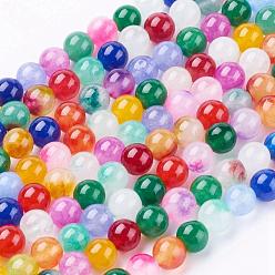 Mixed Color Natural Jade Beads Strands, Dyed, Round, Colorful, Mixed Color, 6~6.5mm, Hole: 1mm, about 60pcs/strand, 12.7 inch(32.5cm)