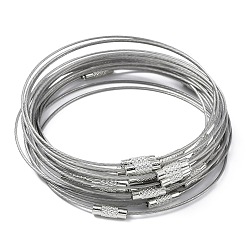 Stainless Steel Color Steel Wire Bracelet Cords, with Alloy Screw Clasp, Ring, 0.1cm, Inner Diameter: 2-7/8 inch(7.2cm)