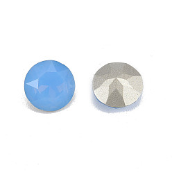 Sapphire K9 Glass Rhinestone Cabochons, Pointed Back & Back Plated, Faceted, Flat Round, Sapphire, 10x5.5mm
