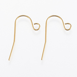 Real 18K Gold Plated Ion Plating(IP) 304 Stainless Steel Earring Hooks, Real 18K Gold Plated, 22x12x0.5mm, Hole: 2.5mm, 24 Gauge, Pin: 0.5mm