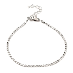 Stainless Steel Color 304 Stainless Steel Bracelet, Curb Chains, Stainless Steel Color, 17x0.2cm