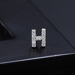 Letter H Aretes con micro pavé de circonitas cúbicas y latón platino, letra inicial, letra h, Sin tamaño
