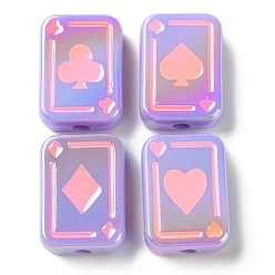 Pourpre Moyen Placage uv perles d'émail acrylique irisé arc-en-ciel, poker, support violet, 25.5x18.5x8.5mm, Trou: 4mm