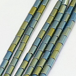 Green Plated Electroplate Non-magnetic Synthetic Hematite Beads Strands, Column, Grade A, Green Plated, 5x3mm, Hole: 1mm, about 80pcs/strand, 16 inch