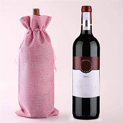 Flamingo Rectangle Linenette Drawstring Bags, with Price Tags & Cords, for Wine Bottle Packaging, Flamingo, 36x16cm