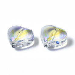 Claro AB Perlas de vidrio transparentes, color de ab chapado, corazón, claro ab, 7.5x8x4.5 mm, agujero: 0.9 mm