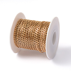 Golden Ion Plating(IP) 304 Stainless Steel Twisted Chain Curb Chains, with Spool, Unwelded, Golden, 5x3x0.8mm, about 65.61 Feet(20m)/roll