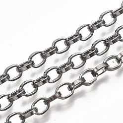 Gunmetal Iron Cable Chains, Unwelded, with Spool, Flat Oval, Gunmetal, 5.5x4.3x1.2mm, about 164.04 Feet(50m)/roll