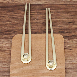Light Gold Alloy Hair Fork Findings, Cabochon Settings, with Iron Pins, Round, Light Gold, 148x20mm
