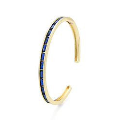 Средно-синий Кубический цирконий прямоугольный браслет-манжета с открытой манжетой, золотые латунные украшения для женщин, без никеля , светло-синий, внутренний диаметр: 2-1/4 дюйм (5.7 см)