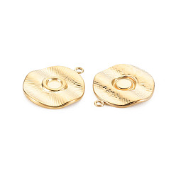Real 14K Gold Plated Ion Plating(IP) 304 Stainless Steel Pendant Enamel Settings, Flat Round, Real 14K Gold Plated, 17.5x15.5x2mm, Hole: 1.2mm