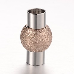 Couleur D'or Rose & Acier Inoxydable 304 fermoirs magnétiques à colonne en acier inoxydable texturé avec extrémités à coller, or et la couleur de l'acier inoxydable rose, 20x12mm, Trou: 6mm