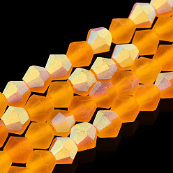 Orange Imitate Austrian Crystal Bicone Frosted Glass Beads Strands, Grade AA, Faceted, Orange, 3.5x3mm, Hole: 0.8mm, 108~123pcs/strand, 12.76~14.61 inch(32.4~37.1cm)