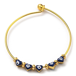 Azul de Medianoche Corazón con brazaletes de cuentas de esmalte de mal de ojo, Brazalete de latón con revestimiento de estante para mujer, azul medianoche, diámetro interior: 2-3/8x2-1/2 pulgada (5.9x6.5 cm)