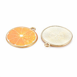 Orange Or lumière pendentifs en émail d'alliage, sans cadmium et sans nickel et sans plomb, or et de lumière, tranche d'orange, orange, 26x23x2mm, Trou: 2mm