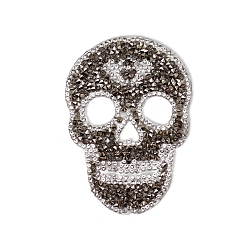 Greige Strass hotfix en forme de crâne d'Halloween, appliques en strass, pour les déguisements, chapeau, sac, greige, 89x63mm