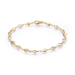 Golden 304 Stainless Steel Link Bracelets, with Lobster Claw Clasps, Heart, Golden, 8-1/4 inch(21cm), 5mm