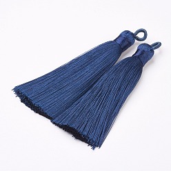 Dark Blue Nylon Tassels Big Pendant Decorations, Dark Blue, 83~92x9~10mm, Hole: 1.5~4mm