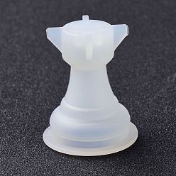 Blanco Moldes de silicona de ajedrez diy, moldes de resina, herramientas de molde de artesanía de arcilla, torre, blanco, 31x39 mm, diámetro interior: 22 mm