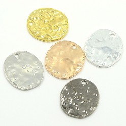 Mixed Color Alloy Blank Flat Round Hammered Pendants, Cadmium Free & Lead Free, Mixed Color, 24x22x1mm, Hole: 2mm