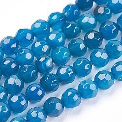 Dodger Blue Natural Agate Beads Strands, Faceted, Round, Dyed, Dodger Blue, 4mm, Hole: 0.5mm, about 92pcs/strand, 14.7 inch(37.4cm)