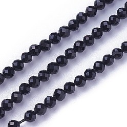Negro Abalorios de vidrio facetados, rondo, negro, 3~3.5 mm, agujero: 0.5 mm, sobre 115~130 unidades / cadena, 14.5~16.1 pulgada (37~41 cm)