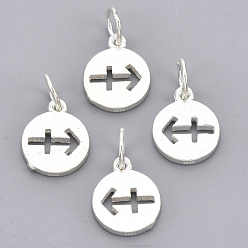 Sagittarius 925 Sterling Silver Charms, with Jump Ring, Flat Round with Constellation/Zodiac Sign, with 925 Stamp, Sagittarius, 12x10x1.5mm, Hole: 4mm