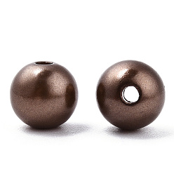 Brun De Noix De Coco Perles d'imitation en plastique ABS peintes à la bombe, ronde, brun coco, 10x9.5mm, Trou: 2mm, environ 1040 pcs / 500 g
