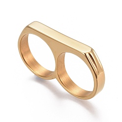 Oro 304 anillos de dedo del acero inoxidable, anillos dobles, dorado, tamaño de 7~12, 17~21.5 mm