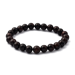 Noir Bracelets extensibles unisexes en bois naturel avec perles, ronde, noir, diamètre intérieur: 2-1/8 pouce (5.5 cm), perle: 8.5 mm