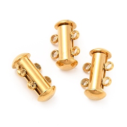 Golden Ion Plating(IP) 304 Stainless Steel Slide Lock Clasps, Peyote Clasps, 2 Strands, 4 Holes, Tube, Golden, 14.5x10x6.5mm, Hole: 1.5mm