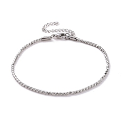 Stainless Steel Color 304 Stainless Steel Serpentine Chain Anklets, with Lobster Claw Clasps, Stainless Steel Color, 7-5/8 inch(19.5cm)