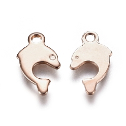 Rose Gold 201 Stainless Steel Charms, Dolphin Shape, Rose Gold, 12x7x0.7mm, Hole: 1.4mm