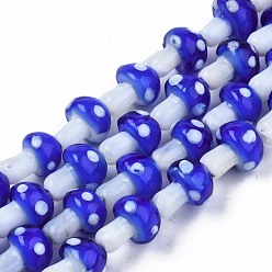 Bleu Perles champignons main au chalumeau brins, bleu, 12.5~14x10~11mm, Trou: 1.2~1.5mm, Environ 24~25 pcs/chapelet, 12.20 pouces~12.99 pouces (31cm~33cm)