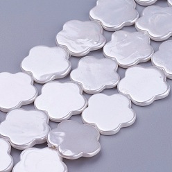 Blanc Chapelets de perles nacrées, fleur, blanc, 23x23.5~24x3mm, Trou: 0.7mm, Environ 18 pcs/chapelet, 15.9 pouce (40.5 cm)
